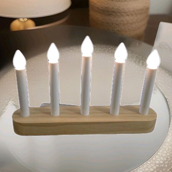 IKEA STRALA Christmas 5 White Candle Lights Wooden Base Battery Operated Lamp - Picture 12 of 13